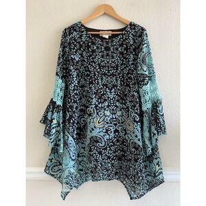 Lady Noiz Floral Bell Sleeve Top Size Large Boho Fairy Asymmetric Festival